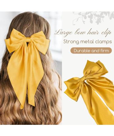 Big Bow Hair Clips Large Bowknot Hairpin French Hair Clips with Long Silky Satin Ribbon Solid Color Hair Barrettes Accessories for Women Girls (Yellow) - Buy Online on GoSupps.com