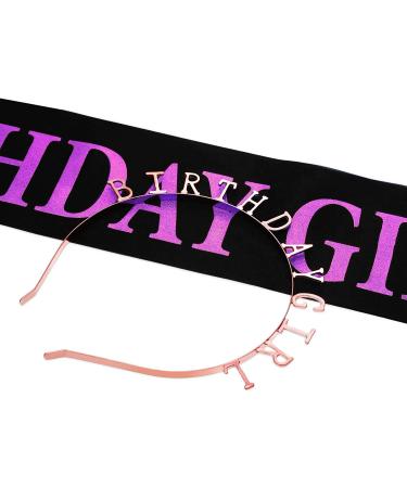 Rose Gold Birthday Girl Tiara Headband & Satin Sash Set - Party Decorations & Supplies - Buy Online on GoSupps.com