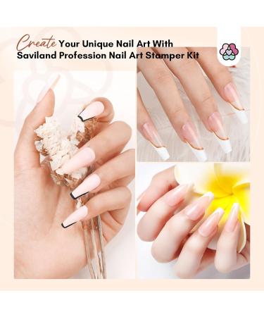 Saviland French Nails Stamp Kit - 10 Partly French Nail Stamps Gel Polishes Latex Band & Replaceable Head - Ideal for Stunning Nail Art - Buy Online on GoSupps.com