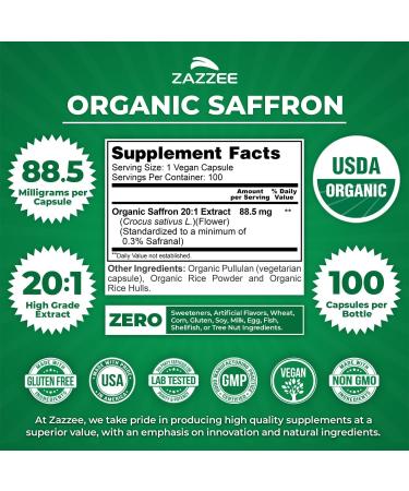 Zazzee Organic Adaptogen Support Bundle | USDA Organic Saffron 20:1 Extract Plus 10:1 Tulsi Holy Basil Extract Capsules | Non-GMO Vegan & ISO Lab Tested - Buy Online on GoSupps.com