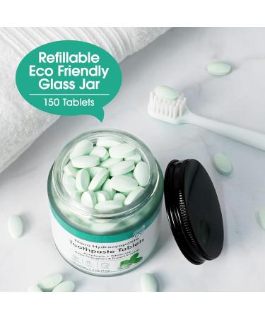 150pcs Chewable Toothpaste Tablets | Whitening Antiplaque Nano Hydroxyapatite | Fluoride Free Natural Peppermint | Sensitive Teeth Enamel Protection Fresh Breath - Glass Jar - Buy Online on GoSupps.com