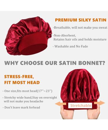 Himoswis Satin Bonnet for Sleeping - 4 Pack Hair Bonnets for Black Women - Satin Sleep Cap for Curly Hair - A4 Black Burgundy Teal Leopard - Buy Online on GoSupps.com