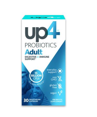 Up4 Adult Probiotic Supplement | Digestive + Immune Support | 15 Billion CFU Guaranteed | Everyday Support | Non-GMO, Gluten Free, Vegan | 30 Vegetarian Capsules UP4 Adult 30 CT