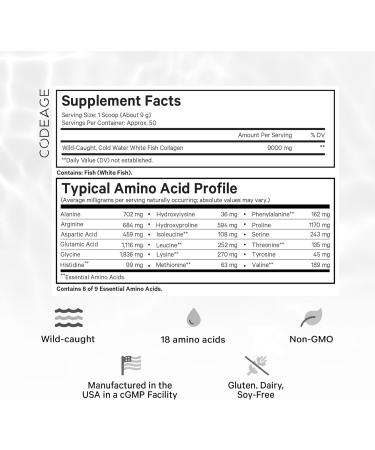 Codeage Marine Collagen Powder - Wild-Caught Hydrolyzed Fish Collagen Peptides - Type 1 & 3 Collagen Protein Supplement - Amino Acids for Skin, Hair, Nails - Paleo Friendly, Non-GMO, 15.87 Ounces - Buy Online on GoSupps.com