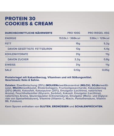 Ironmaxx Protein 30 Bar - Cookies & Cream | 24 x 35g | Gluten-Free Palm Oil-Free | Low-Carb & Sugar-Reduced Protein Snack - Buy Online on GoSupps.com