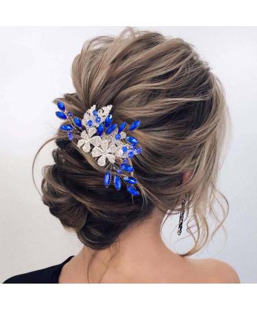 Flayem Handmade Bridal Hair Comb with Blue Rhinestone & Crystal Flower Perfect Hair Accessories for Brides & Bridesmaids - Buy Online on GoSupps.com