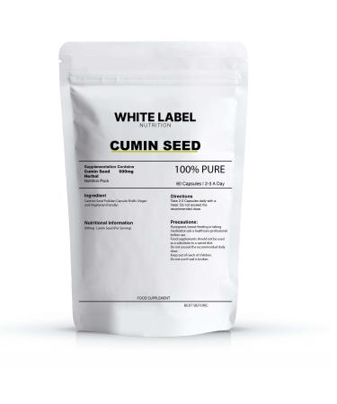 White Label Nutrition Cumin Seed Capsules 600mg - High Potency Supplements - | 60 Capsules |Vegan & Vegetarian Friendly |100% Pure | UK Made | GMO-Free |