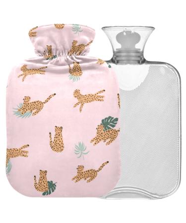 Naanle tropical leopard hot bottle with reference transparent hot water bottle 1l heat bottle for bed hand feet warmer pain relief warmth and cold therapy