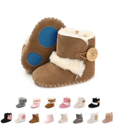 EDOTON Baby Warm Booties with Button Design Soft Bottom Non-slip Sole Toddler Snow Boots Winter Warm Shoes 6-12 Months A Brown