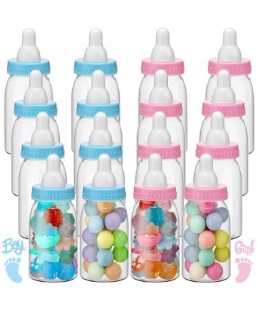 32 Pcs 4 Inches Baby Shower Mini Milk Bottle Baby Shower Feeding Bottle Mini Baby Bottles Baby Shower Favors Plastic Fillable Gift Boxes Candy Bottles for Baby Shower Gender Reveal Party Pink and Blue
