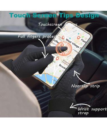 Copper Infused Compression Arthritis Gloves for Women Men - 2 Pairs Full Finger Support with Strap, Small-Medium Black - Buy Online on GoSupps.com