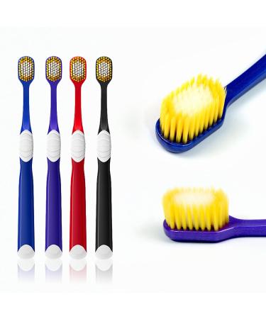 Wide Head Toothbrush by The Smiling Whale Deep Clean Toothbrush with Double Layered Bristle Extra Super Soft Toothbrush for Adult SPA Dental Care for Sensitive Gums 4 Count (Color May Vary)