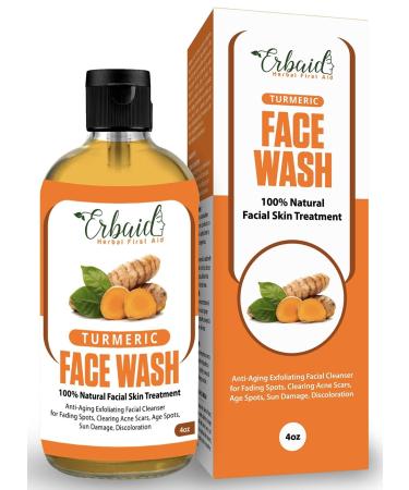 Erbaid Turmeric Face Wash  4oz Clear Skin Liquid Soap   100% Natural Exfoliating Turmeric Facial Cleanser   Turmeric Brightening Soap Skin Detox Treatment Made in USA - Buy Online on GoSupps.com