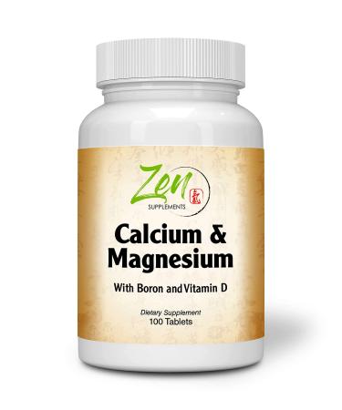 Zen Supplements - Hi Potency Calcium & Magnesium with D3 & Boron for Enhanced Absorption Supports Bone Health & Bone Density 100-Tabs