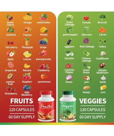 KangRiXin Fruits and Veggies Supplements Whole Fruit and Vegetable Ingredients for Women Men and Kids - 120 Fruits Capsules 120 Veggies Capsules - 2 Sets - Buy Online on GoSupps.com