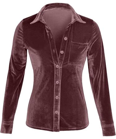 Velvet Oversized T-Shirt for Women - Winter Fashion, Casual Short Sleeve with Pocket and Button Detail - Watermelon Red, Medium - Buy Online on GoSupps.com