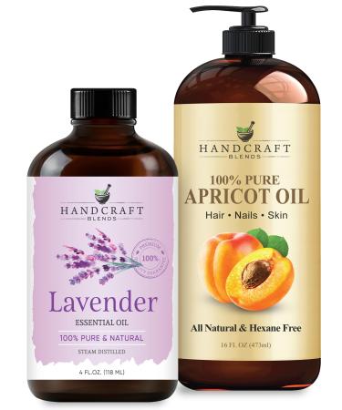 Handcraft Blends Gentle Relax Set: Apricot Kernel Oil (16 Fl Oz) and Lavender Essential Oil (4 Fl Oz) 100% Pure & Natural for Soothing Massage and Baby Soft Skin