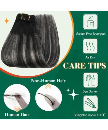 Easyouth Clip Extensions - Real Ombre Remy Hair Off Black & Silver 12-Inch 7PCs 70g - Premium Quality Clip-In Hair Extensions - Buy Online on GoSupps.com