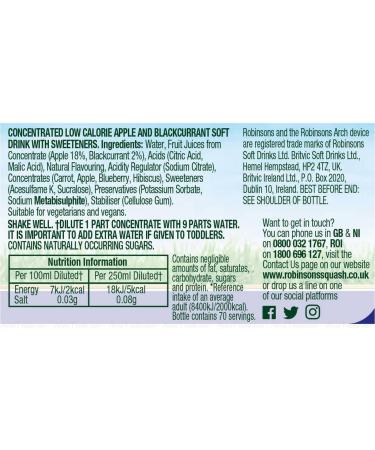 Robinsons Real Fruit Apple and Blackcurrant Squash Juice - Pack of 2 x 1.75L - Buy Online on GoSupps.com