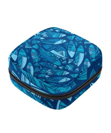 Guantierendiy Fish Print Pattern Sanitary Napkin Storage Bag Large Capacity Menstrual Cup Pouch Girls Travel Portable Small Makeup Sanitary Pads Organizer Color 6