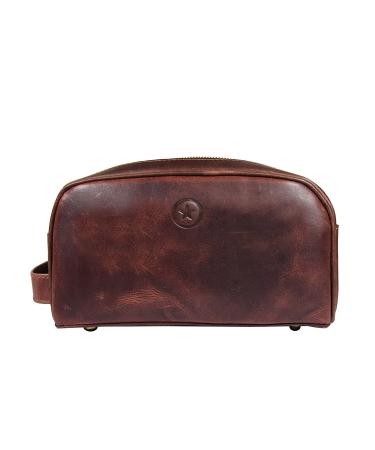 Premium Leather Toiletry Travel Pouch | Waterproof Lining | King-Size Vintage Dopp Kit by Aaron Leather Goods - Dark Brown - Buy Online on GoSupps.com