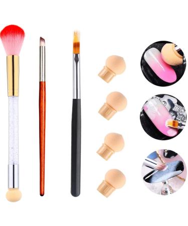 MWOOT 3 pieces nail art brushes nail brush for gel nail nail art drawing ombre brush set with 4 sponge brush replacements double-sided brush with dust remover brush gradient nail sponge brushes
