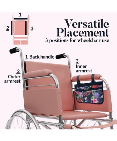 Wheelchair & Walker Bag with Armrest Back Handle - Waterproof Storage Pouches, Floral Design - Mother's Day Gift - Buy Online on GoSupps.com