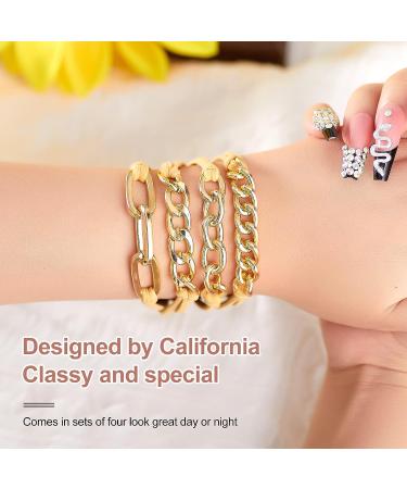 Gold Bracelet Hair Ties - 4 PCS Fashion Jewelry Hair Elastics for Girls with Beige Elastic, Ponytail Holder for Thick Thin Hair - Great Gifts - Buy Online on GoSupps.com