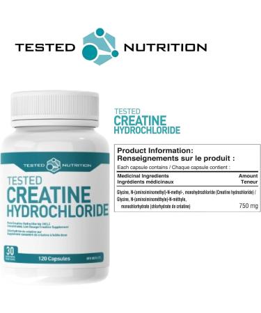Tested Nutrition Creatine HCL Capsules | 750mg Creatine Hydrochloride HCL Capsules | Increased Muscle Mass Strength Performance Recovery | 30 Servings (120 Capsules) 120 count (Pack of 1) - Buy Online on GoSupps.com