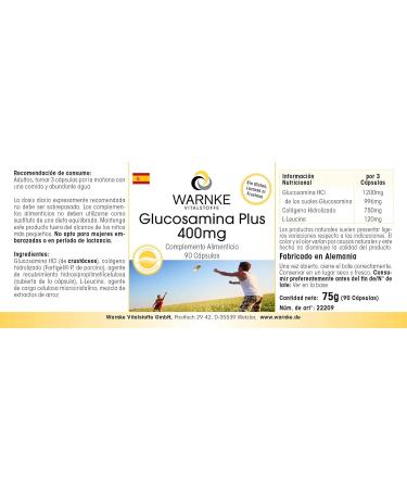 Glucosamine Plus 400mg - with 1200mg of Glucosamine per daily dose - 90 capsules - With Collagen | Warnke Vitalstoffe - Quality from German pharmacies - Buy Online on GoSupps.com
