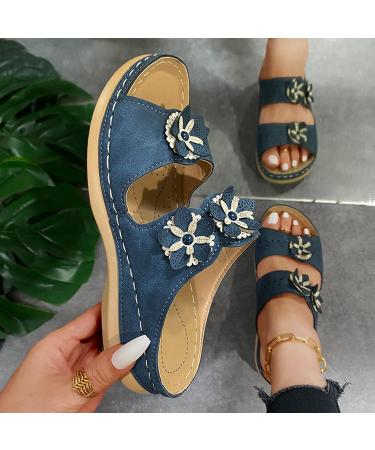 JWSVBF Orthotic Bunion Sandals for Women - Flowers Two Strap Slippers - Wedge Comfort Walking Shoes - 2023 Summer Fashion - Navy Blue - Size 8 Wide - Buy Online on GoSupps.com
