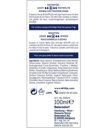 NIVEA 3-in-1 anti-ageing Q10 hand cream (100 ml) hand care helps reduce wrinkles skin cream with UV filter for normal to dry hands Anti-ageing hand cream - Buy Online on GoSupps.com