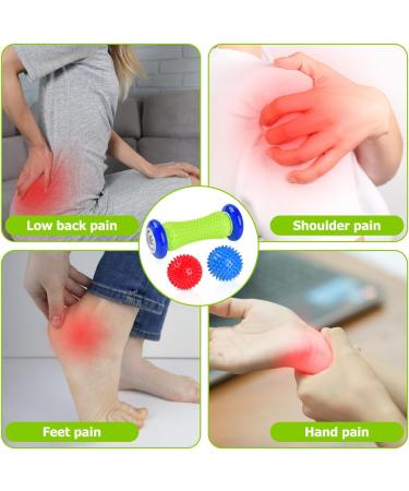 Foot Roller Massage Spiky Ball for Relief Plantar Fasciitis and Reflexology Massager for Deep Tissue Acupresssure Recovery for Relax Foot Back Leg Hand Tight Muscle 1 roller and 2 Spiky Balls 1.blue - Buy Online on GoSupps.com