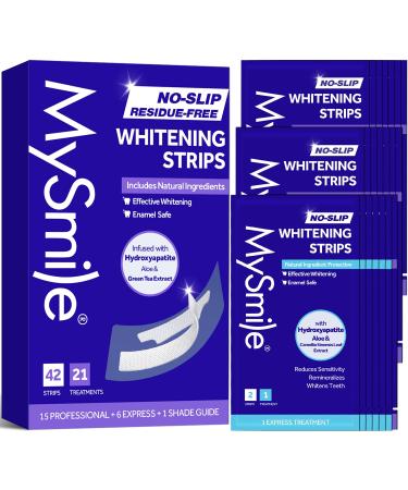 MySmile Teeth Whitening Strips Hydroxyapatite-Infuse White Strips Non-Sensitive Teeth Whitening with Soothing Natural Ingredients Enamel-Safe Residue-Free Non-Slip 21 Treatments Kit 42 Count (Pack of 1)