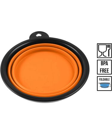 Phonenatic Foldable Silicone Dog Bowl - Orange Travel Bowl for Dogs & Cats with Carabiners (350 ml) - Durable & Portable Design - Buy Online on GoSupps.com