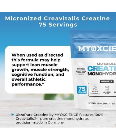 MYOXCIENCE Micronized Creavitalis Creatine | The World s Purest Micronized Form of Creatine Monohydrate | Supports Muscle Performance Lean Body Mass & Cognition | 75 Servings - Buy Online on GoSupps.com