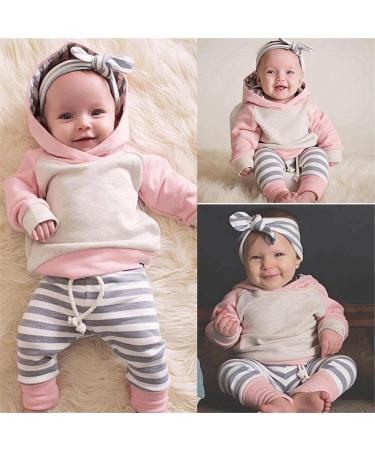Toddler Hooded Sweatshirt & Pants Set - Pink Stripe | 3-6 Months - Buy Online on GoSupps.com