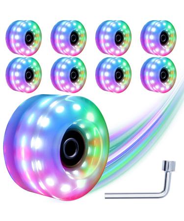 Tanzfrosch 8 Pack Roller Skate Wheels with Bearings Installed Luminous Quad Light Up Wheels for Double Row Skating and Skateboard 82A 32mm x 58mm A-Multicolor
