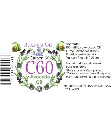 Bucky's Oil C60 Avocado Oil - 100ml Bottle with 82mg Carbon 60 - 99.9% Purity - Buy Online on GoSupps.com