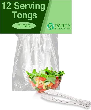 Party Bargains 8.5 Plastic Serving Tongs - 12 Pack, Heavy-Duty Clear Tongs for BBQ, Salads, Grilling, Buffets, Kitchen - Premium Quality - Buy Online on GoSupps.com