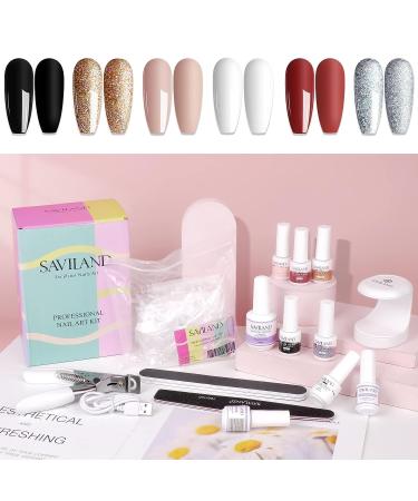 SAVILAND Gel X Nail Polish Kit - White Black Glitter Set with Coffin Tips | Base & Top Coat, Nail Glue, Lamp | DIY Nail Art Extension Tool Kit - Buy Online on GoSupps.com