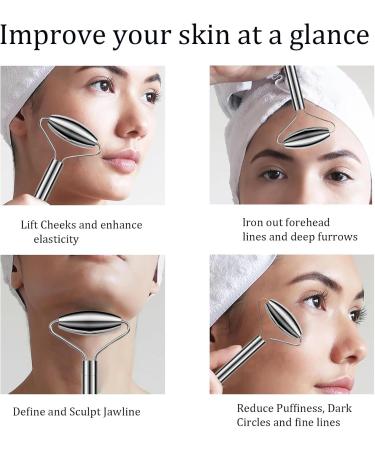 100% Authentic Stainless Steel Face Roller - Metal Massager for Face Neck & Eyes | Reduces Puffiness - Light Gray - Buy Online on GoSupps.com