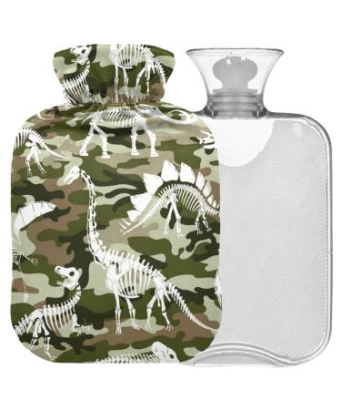 NAANLE Camouflage Dinosaurs skull heat flashing with reference transparent hot water bottle 1l heat bottle for bed hand feet warmer pain relief heat and cold therapy