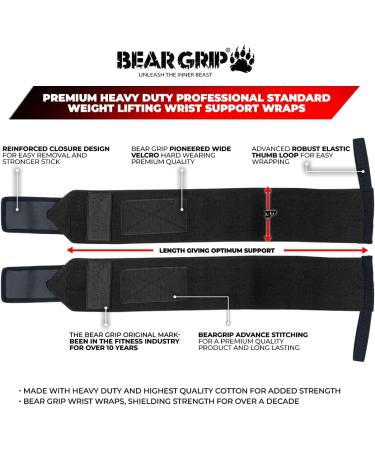 Bear Grip Wrist Support Bands for Weightlifting - Black - Ultimate Support for Weightlifting & Powerlifting Comfortable Adjustable International Shipping Available - Buy Online on GoSupps.com