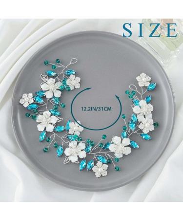 IYOU Flower Wedding Hair Vines Blue Crystal Bride Headband Leaf Guest Bridesmaid Hair Accessories for Women - Buy Online on GoSupps.com
