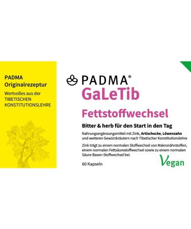 Padma Galetb 60 Kaps - Vegan Bitter & Herb Supplement with Artichoke & Dandelion | Zinc for Fatty Acid & Macronutrient Metabolism - Buy Online on GoSupps.com