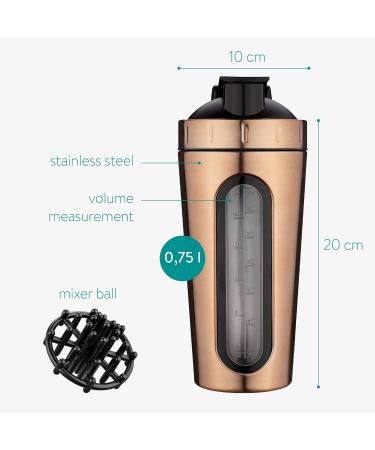 Navaris 750ml Stainless Steel Protein Shaker Bottle - Copper Fitness Mug for Smoothies & Protein Shakes - Perfect for Training & Sports - Buy Online on GoSupps.com