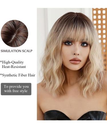 OUFEI Ombre Blonde Wigs for Women Short Wavy Wig With Bangs Natural Synthetic Hair Heat Resistant Wigs for Daily Party Cosplay Wear Ombre blonde(1118-1) - Buy Online on GoSupps.com