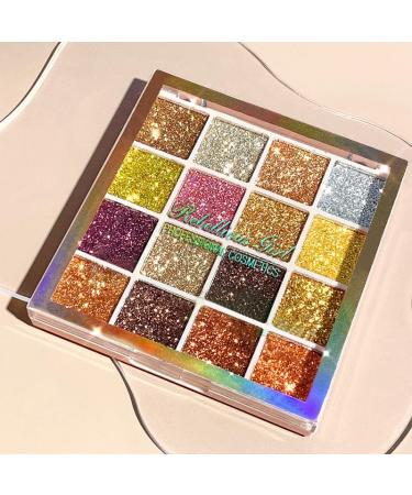 16 Colors Sequins Eyeshadow Palette - Pressed Gold & Brown Makeup for Women & Girls | Perfect for Halloween & Festivals - Buy Online on GoSupps.com