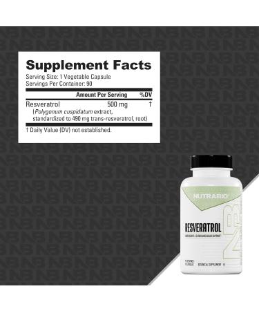 NutraBio 98% Pure Resveratrol Supplement 500mg - Standardized to 490mg Trans Resveratrol Supplement Heart Health and Antioxidant Defense-90 Capsules- 90 Servings - Buy Online on GoSupps.com